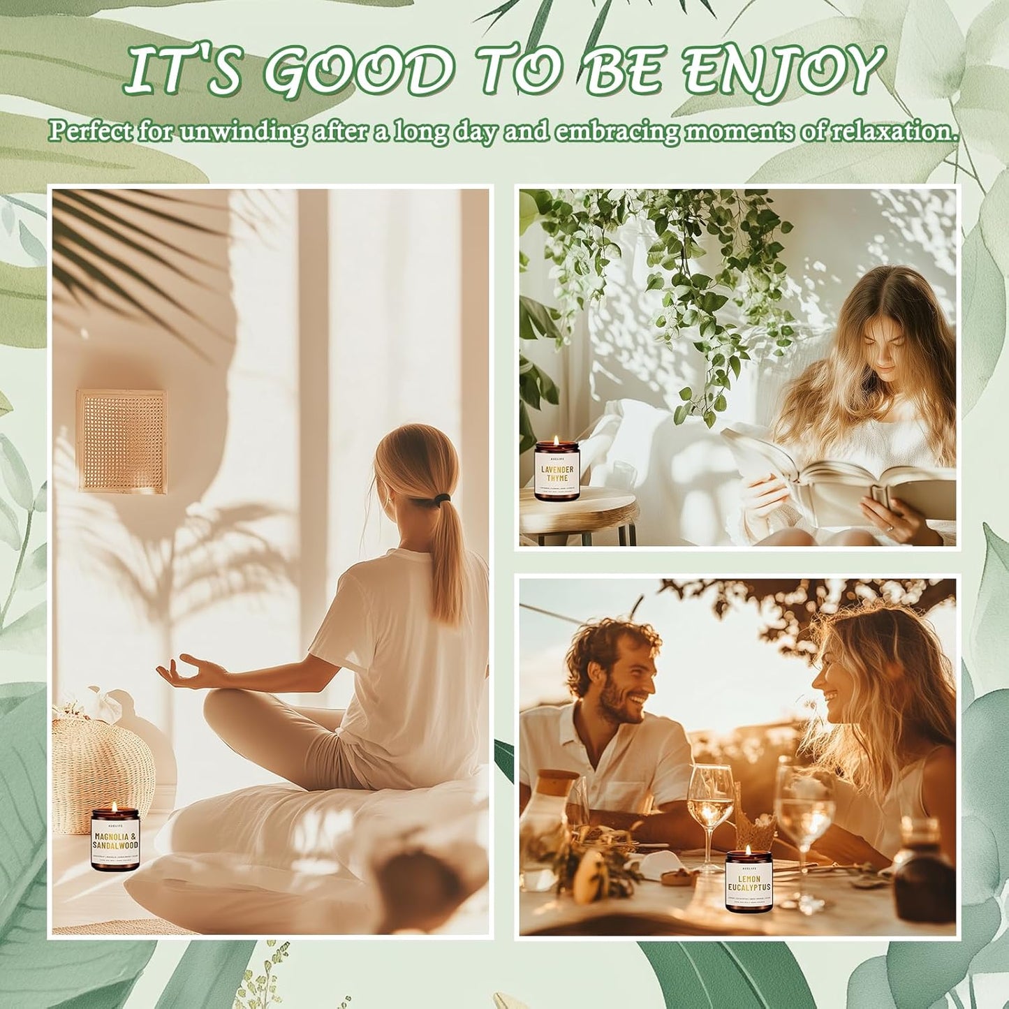 4 Pack Scented Candles Set | Scented Candles for Home, Candle Gifts for Women Men, Soy Candle for Home, Aromatherapy Gift of Amber Patchouli/Lemon Eucalyptus/Lavender/Sandalwood