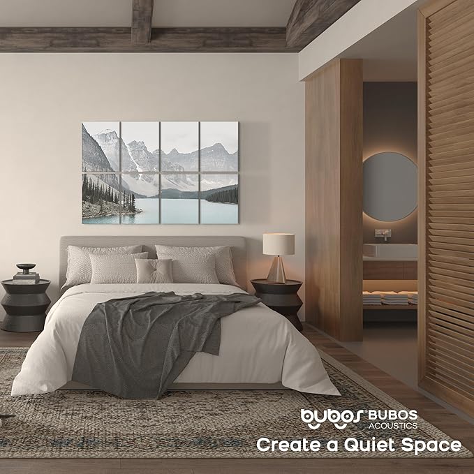 BUBOS 8 Pack Acoustic Wall Panels - High-Density Polyester Sound Absorbing Panels, Decorative Print Treatment for Recording Studio & Home Office, Peel and Stick, 16" x 12"