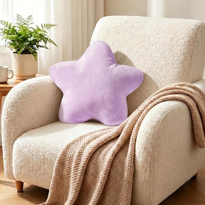 Star Pillow Cute Decorative Throw Pillows, Light Purple, 15.4" x 15.4" | Star Shaped,Soft and Comfortable, Floor Cushion, For Couch Bed Sofa, Living Room Bedroom Decor