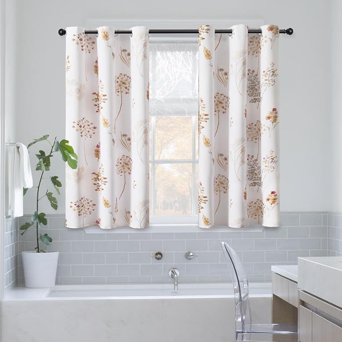 XTMYI Burnt Orange Kitchen Curtains 45 Inch Length,Boho Colorful Short 80% Blackout Small Window Curtains 2 Panel Sets