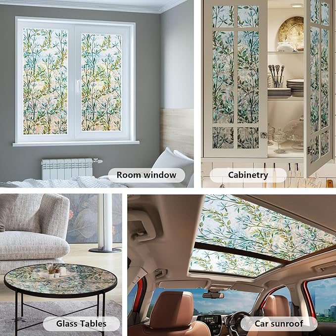 Finnez Window Privacy Film 3D Static Cling Window Film, No Glue Heat Control & 96% UV Blocking for Home Office, Decorative Frosted Glass Cover 45.2 Inch x 13.1 Feet