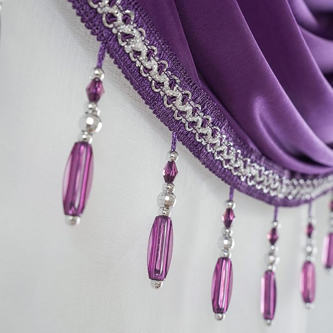 Petrichor Embroidered Sheer Curtain 2 Panels Set - Luxury Window Curtain Attached Valance with Satin Backing and 2 Tie Backs for Living Room,Dining Room, 54x84 inches, Lavender