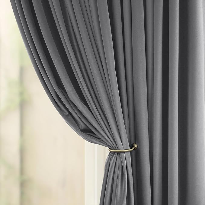 Pitalk Grey Velvet Curtains 84 Inches Long 2 Panels Luxury Blackout Curtains for Bedroom Living Room Thermal Insulated Super Soft Window Drapes Gray Rod Pocket & Back Tab W52 x L84 Inch Length
