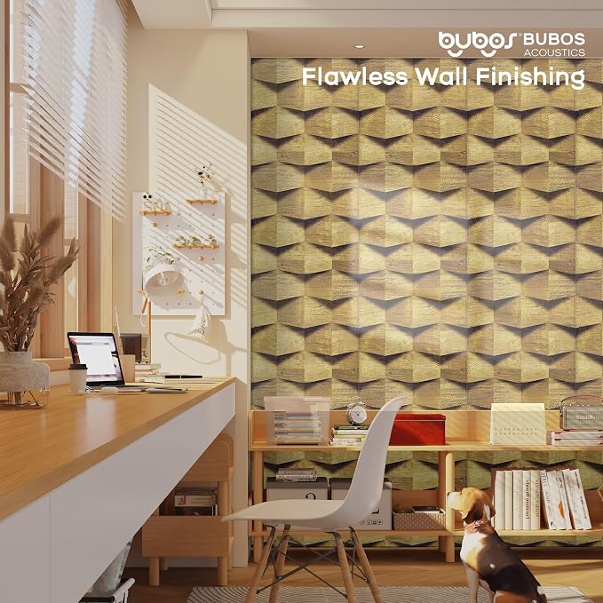 BUBOS 6 Pack Acoustic Wall Panels - High-Density Polyester Sound Absorbing Panels, Decorative Wood Print Treatment for Recording Studio & Home Office, Peel and Stick, 23.6" x 23.6"