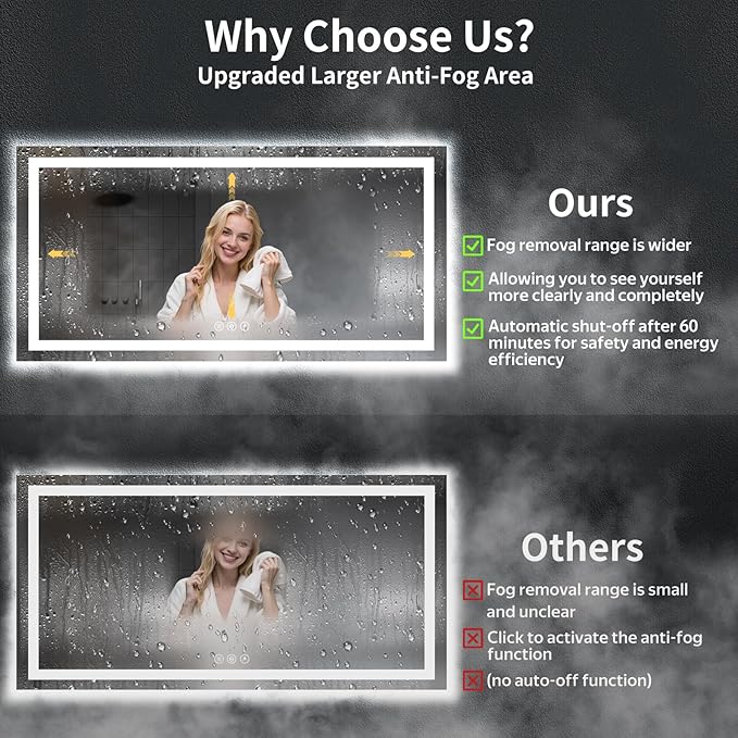 72"x36" LED Bathroom Mirror with Lights, Backlit + Front Lit with CRI>90, Lighted Mirror for Bathroom, Anti-Fog, Dimmable Brightness, 3 Colors, Memory Function, Shatterproof Tempered Glass