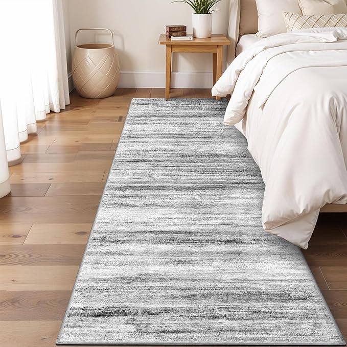 Washable Kitchen Runner Rug for Family: Easy-to-Clean Runners for Hallway Entryway Bedroom - Stain and Water Resistant Rugs with Non-Slip Backing - Soft Low-Pile Carpet 2x6 Grey