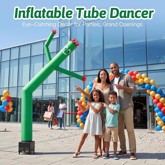 6ft Sky Air Puppet Dancer Inflatable Waving Tube Man with Lights & Built-in Blower - Wacky Waving Dancing Tube Guy for Business Promotion Stand Out Christmas Advertising (Green)