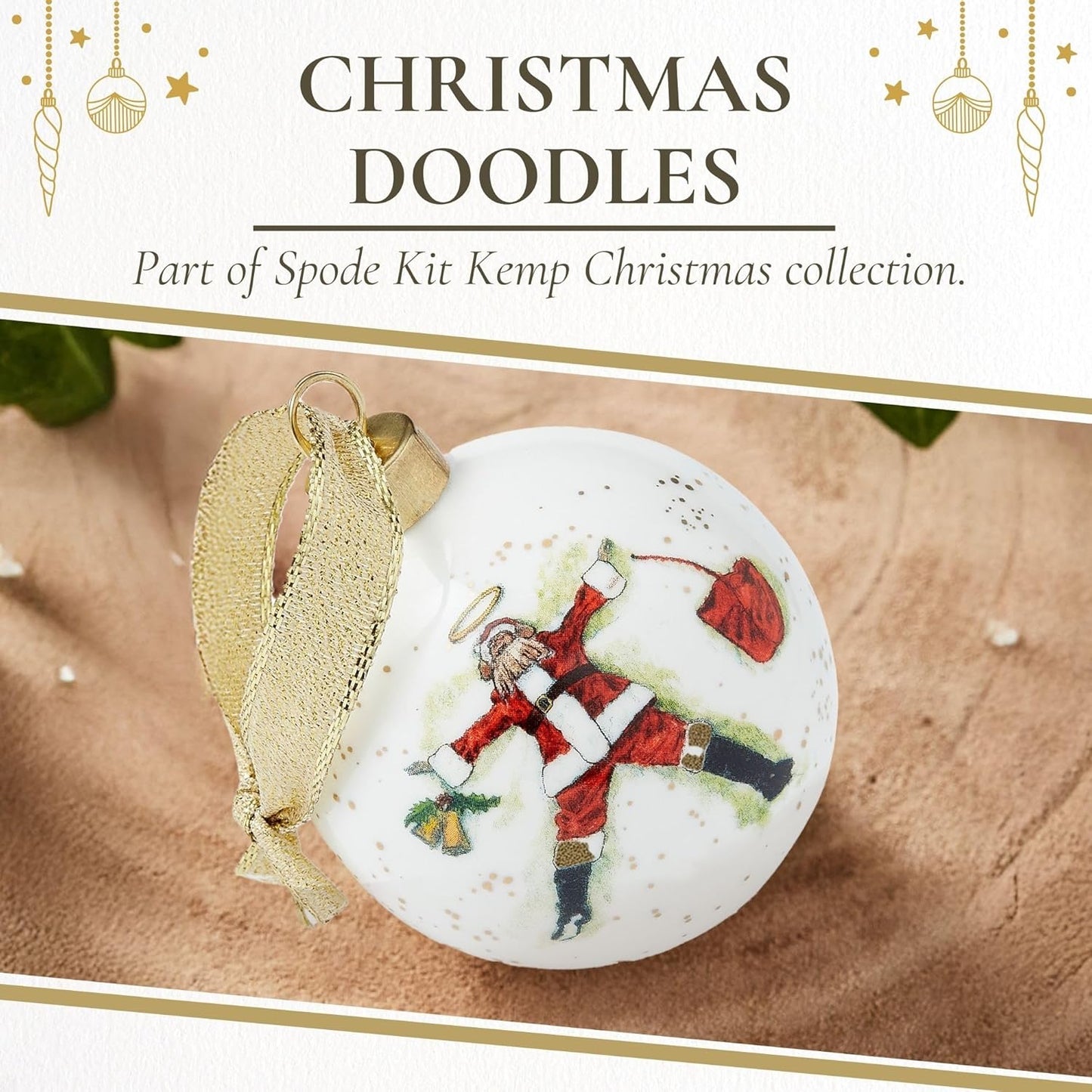 Spode Kit Kemp Christmas Ornament - Doodles Best in Snow - Fine China Whimsical Festive Keepsake, Collectible Holiday Decoration for Tree & Seasonal Decor - Holiday Ornament for Gift Giving