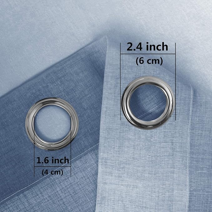 DWCN Ombre Short Sheer Curtains - Faux Linen Semi Voile Gradient Light-Filtering Bedroom and Living Room Curtains, Set of 2 Grommet Top Window Drape Panels, 52 x 45 Inch Length, Denim Blue