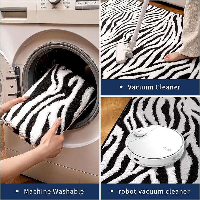YIHOUSE 5×7 Ft Area Rugs, Black and White Modern Abstract Rug, Washable Plush Soft Zebra Print Carpet, Non-Slip Non-Shedding Rug for Living Room, Bedroom, Playroom, Home Office Decor
