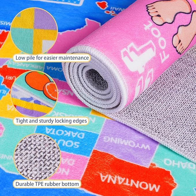 Kids Rugs for Playroom - Soft & Non-Slip 6x6 Feet Round Educational Rug for Learning ABC Alphabet, Numbers, Shapes & Map, Washable Classroom Rug for Bedroom Nursery & Kids Room Decor
