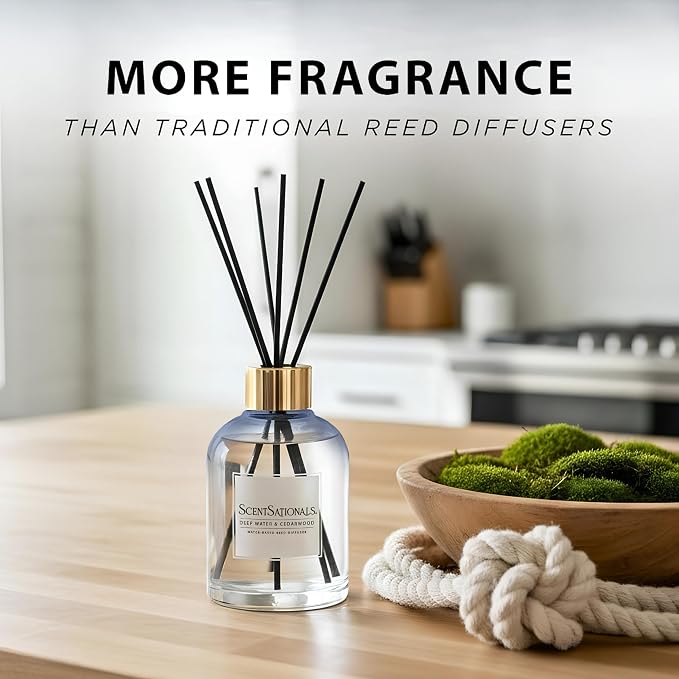 ScentSationals Water-Based Reed Diffuser - Deep Water & Cedarwood - 5 FL OZ Aromatherapy Reed Diffuser