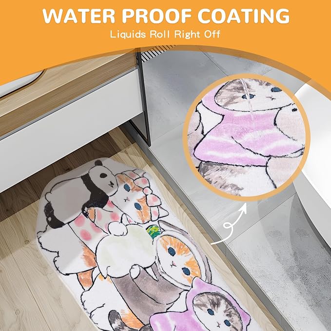 Cat Rugs, 1.3' X 3.9' Small Cute Irregular Shaped Rug for Bedroom Bathroom Room, Funny Cartoon Pet Area Carpet Kid Rugs, Cat Decor Dog Shaped Pet and Children Entryway Runner Rug (C Party Cat)