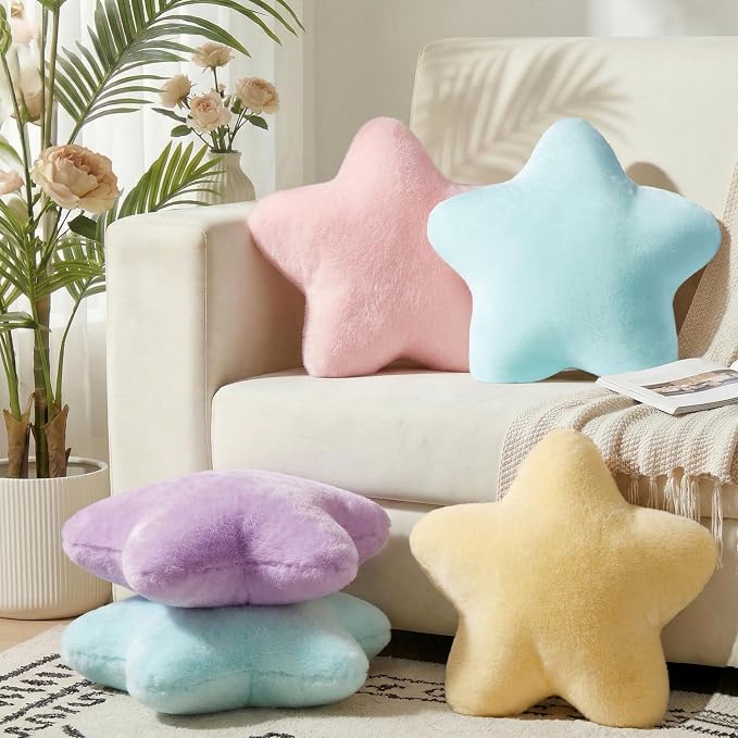 Star Pillow Cute Soft Plush Blue Decorative Throw Pillows for Couch Bed | 15.4", Fluffy and Comfortable, For Sofa Chair, Aesthetic Living Room Bedroom Decor,Floor Cushions, Gift For Girls Kids