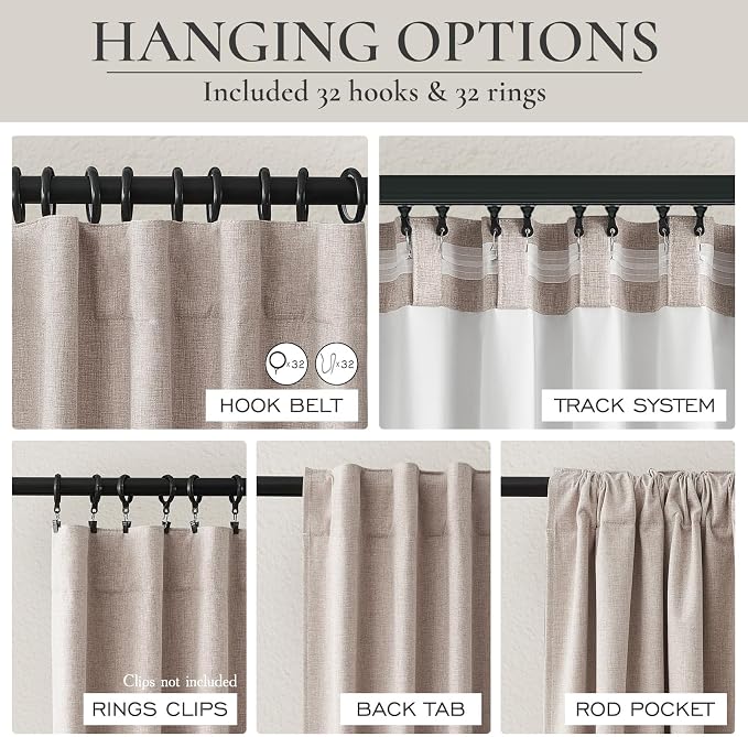 QJmydeco 100% Blackout Thick Linen Boho Curtains 86 Inches Long for Dining Room, Room Darkening Heavy Burlap Pleated Drapes Energy Efficient Privacy Rod Pocket Burg for 84-86 Inch Windows 2 Panel Set
