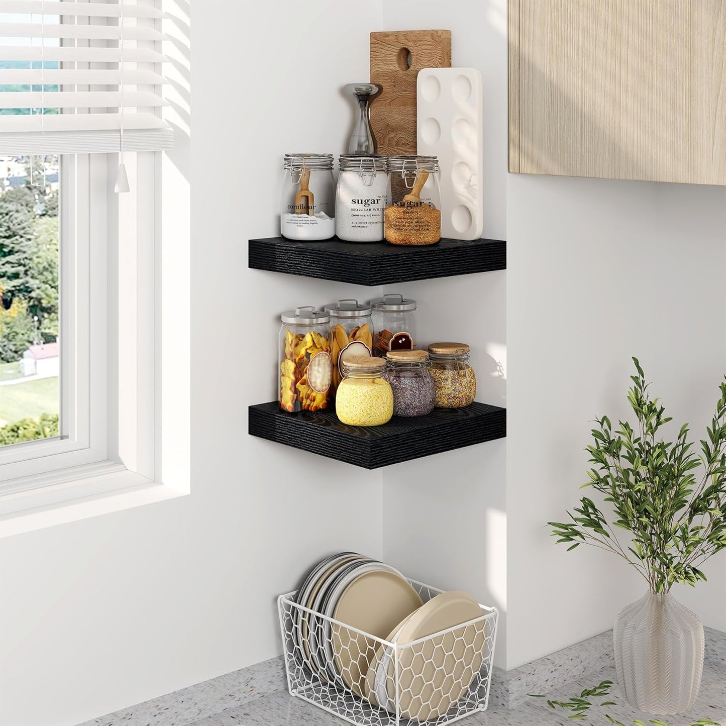 Fun Memories Black Floating Shelves 8 Inch Long, 8" Deep Wall Shelves, Small Deep Floating Shelf Square Wall Shelf, Rustic Display Shelves for Living Room, Bathroom, Kitchen, Set of 2