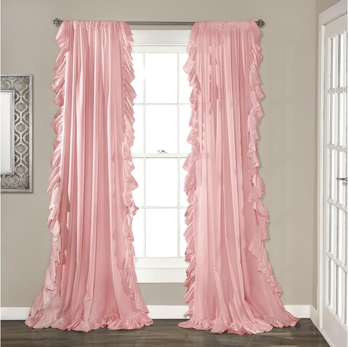 Lush Decor Reyna Ruffle Window Curtain Panel Set, Pair, 54" W x 84" L, Pink - Flowy Curtain Set - Romantic Ruffle Curtains for Bedroom, Living room, or Dining Room - Farmhouse & Cottage Home Decor