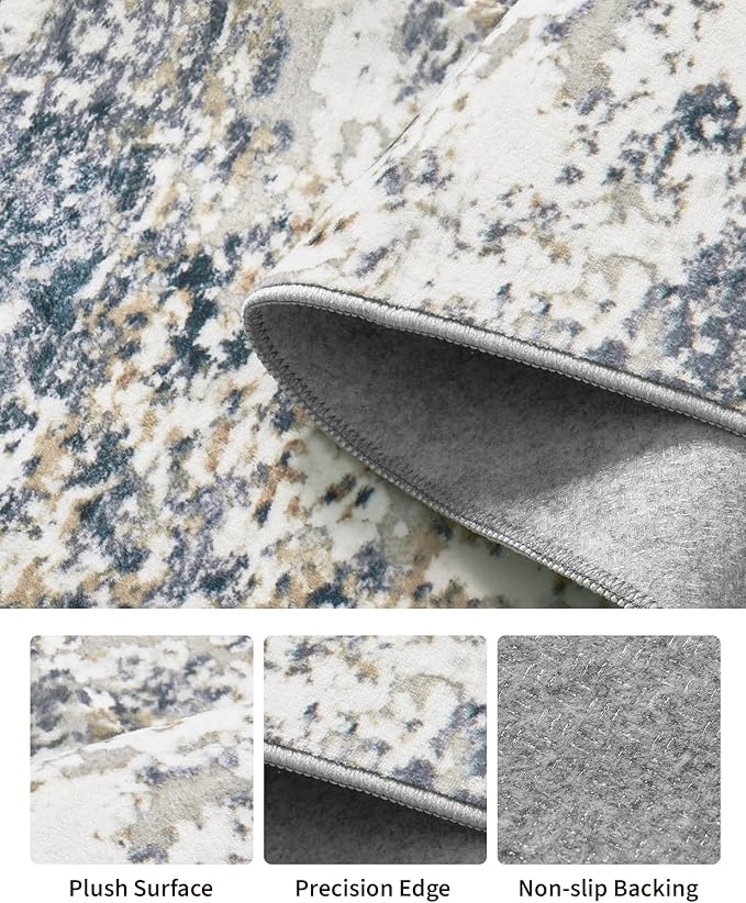 Art&Tuft Runner Rug 2'6"x10' - Anti-Slip Backing Abstract Hallway Rug, Stain Resistant Kitchen Runner, Foldable Machine Washable Runner Rug(2'6"x10', Blue)