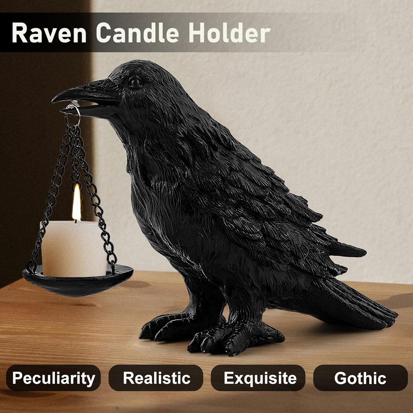Raven Gothic Home Decor Fake Crow Light Holder Raven Lamp Tealight Candle Holder Resin Raven Statue 4PCS