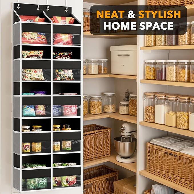 SpaceAid Extra Large Over The Door Organizer with 10 Large Pockets and 10 Mesh Side Pockets, 5 Layers Door Organizer Hanging with Clear Window for Bedroom, Bathroom, Pantry and Nursery, Black