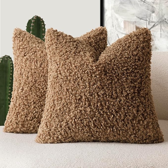 Foindtower 2 Pieces 26x26 Inch Dark Bronze, Faux Fur Throw Pillow Cover Accent Sherpa Furry Pillow Covers Fuzzy Soft Pillowcases Cozy Sheepskin Decorative Fleece Cushion Case for Bed Couch Living Room