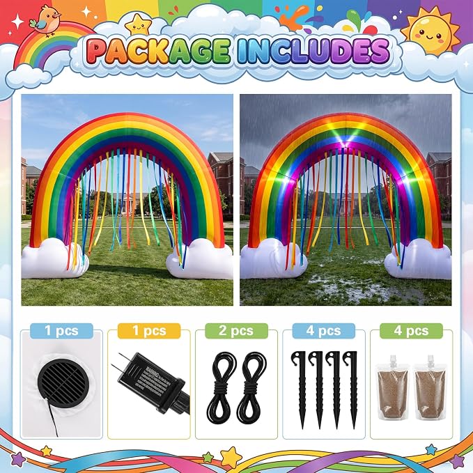 Seenelling 14 FT Giant Inflatable Rainbow Arch with Colored Tassel Decoration Back to School Theme Rainbow Arch Built-in LED Lights for Birthday Baby Shower Yard Outdoor Back to School Lawn Decor