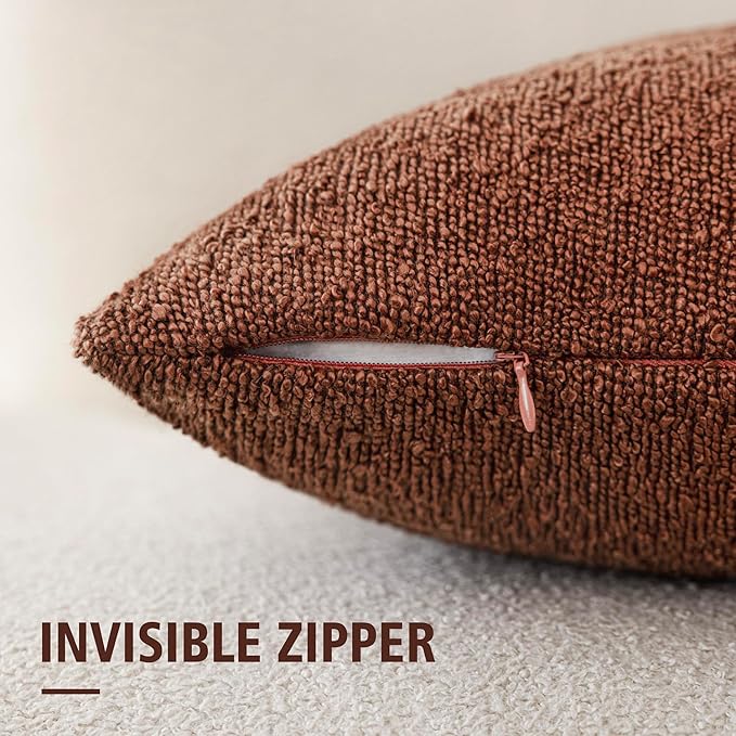 Foindtower Set of 2, Decorative Textured Boucle Throw Pillow Covers Accent Solid Pillow Cases Neutral Soft Cozy Couch Cushion Case for Chair Sofa Bedroom Living Room Home Decor 24x24 Inch Red Taupe