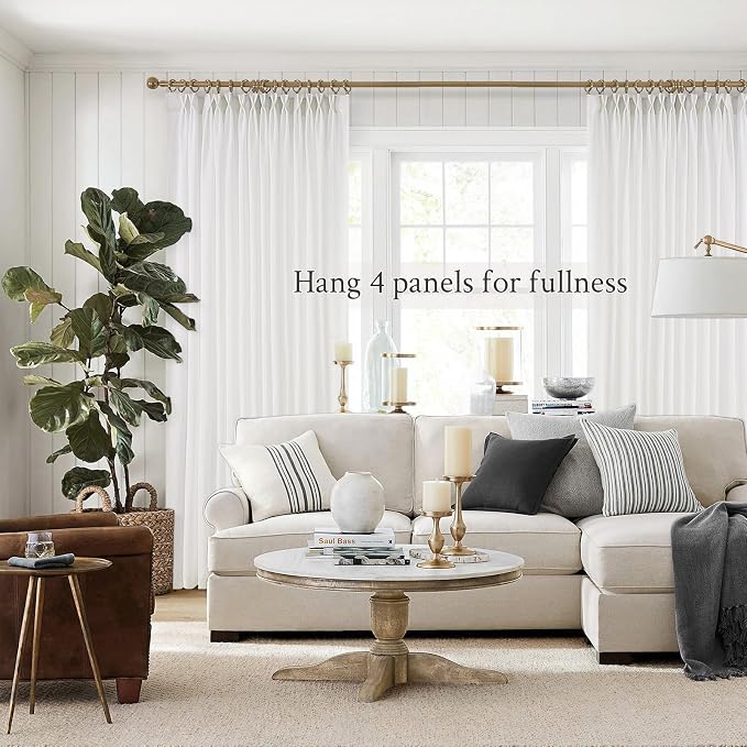 Topfinel White Pinch Pleated Linen Curtains 102 Inch Length 1 Panels for Bedroom Living Room Textured Cream Semi Sheer Window Curtain Boho Neutral Back Tab Pinch Pleat Drape with Hooks 102 Inches Long