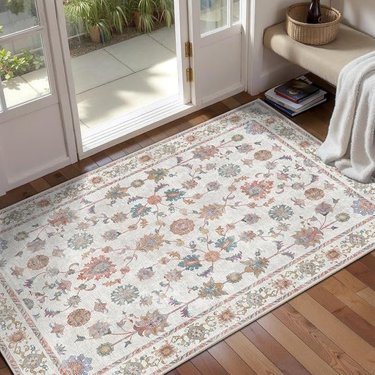 Tangsoo 2x4 Washable Rug for Entryway, Vintage Floral Entry Rug Non Slip, Indoor Front Door Small Rugs, Door Mat Carpet, Soft Low Pile for Entrance Kitchen Bedroom Bathroom