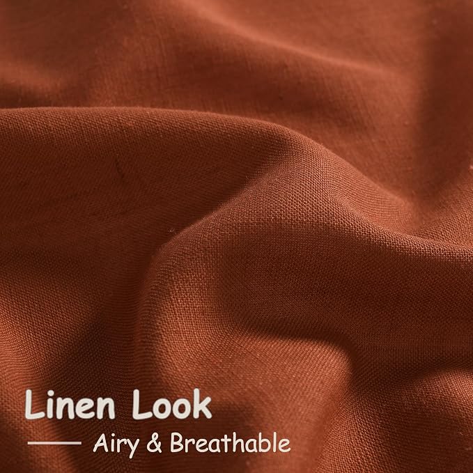 Terracotta Linen Curtains 102 inches Long 2 Panels for Living Room Extra Long Back Tab Semi Sheer Rustic Farmhouse Boho Curtains Ceiling to Floor Length 102 inch for Large Window Rust Colored