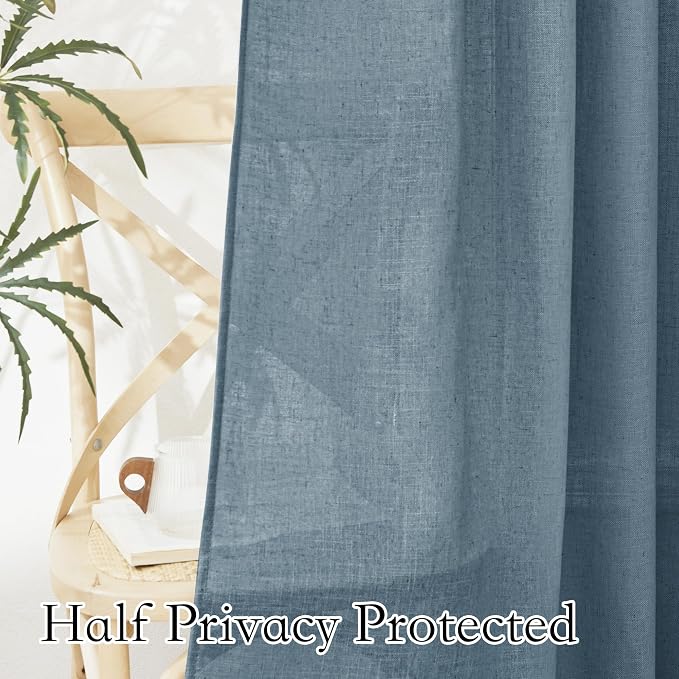 RYB HOME Semi Sheer Curtains 108 inches Length for Windows Sunlight Filering Privacy Protect Soft & Vertical Drapes for Bedroom Living Room Dining, Stone Blue, W 52 x L 108 inch, 2 Panels