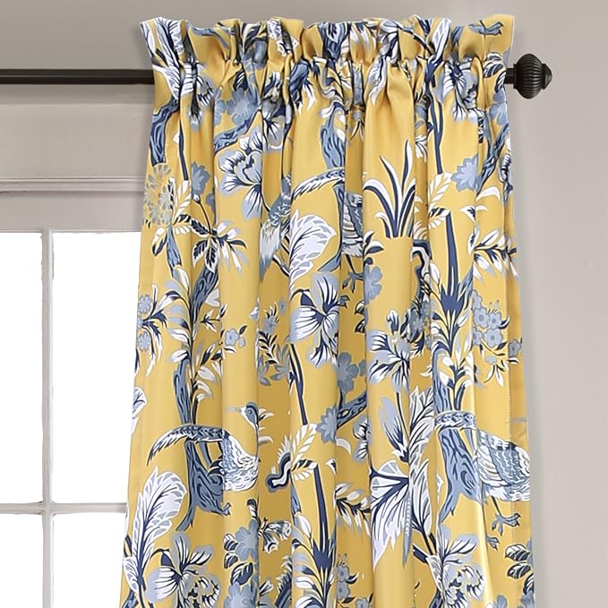 Lush Decor Dolores Light Filtering Window Panels, Pair, 52" W x 84" L, Yellow - Floral Curtains for Bedroom - Vintage Curtains - Coquette Room Decor