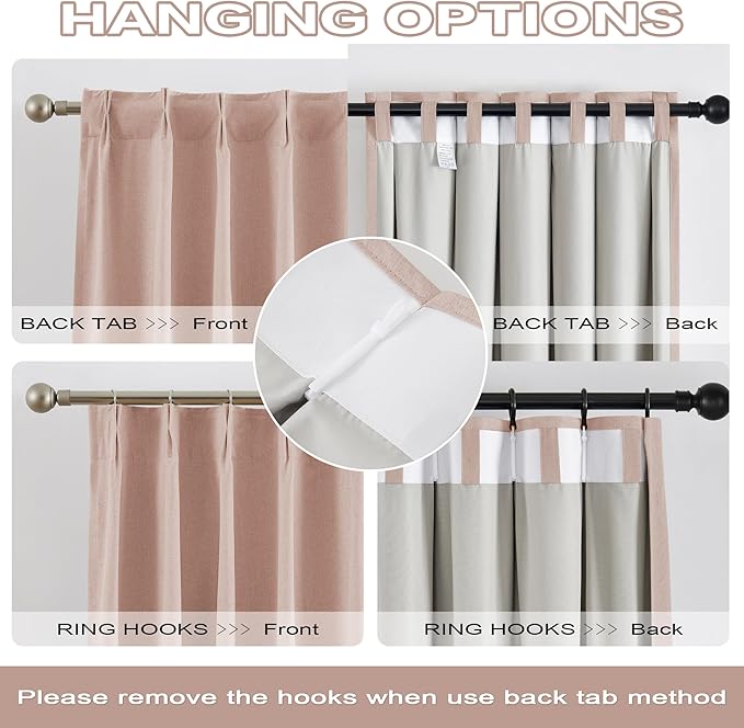 DUALIFE Pinch Pleated Full Blackout Curtains 108 Inches Long - Thermal Insulated Back Tab Blackout Curtains Panels for Girls Room Dining Room with Hooks (40 by 108 Inch, 2 Panels, Baby Pink)