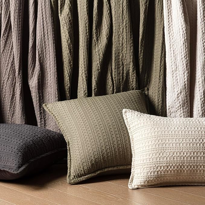 Foindtower Set of 2 Decorative Cotton Waffle Weave Throw Pillow Covers Euro Shams Cushion Covers Accent European Pillowcase for Bed Couch Sofa Bedroom Living Room Home Decor 26×26 Inch Olive Green