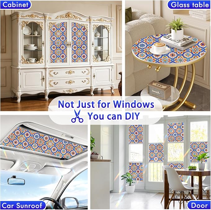 SOMWISE Rainbow Window Privacy Film,Heat Control,UV Blocking,Anti-Glare,Day & Night Privacy Protection & Decoration for Home, Bathroom,Glass Door,Static Cling,Renter-Friendly with Installation Tools