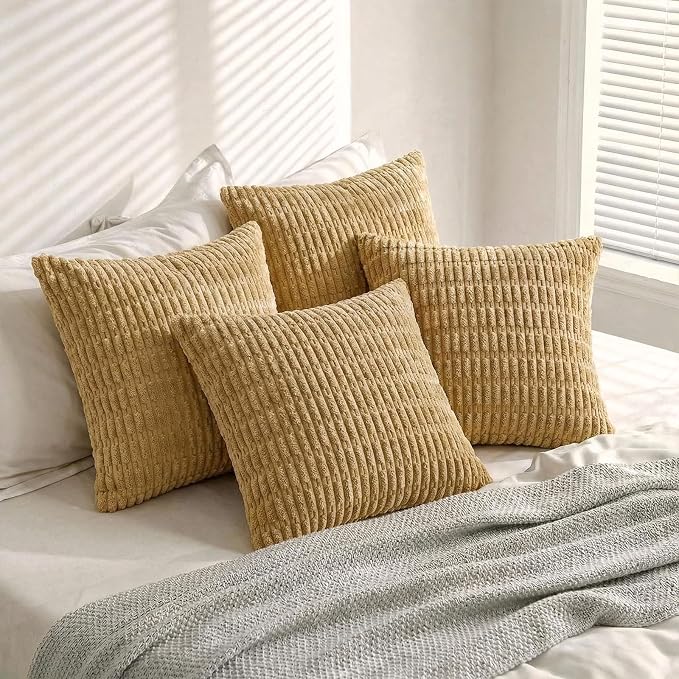 Fancy Homi 4 Packs Decorative Throw Pillow Covers for Living Room Couch Bed, Modern Farmhouse Boho Home Décor Accent Cushion Case, 18" x 18", Mustard Yellow