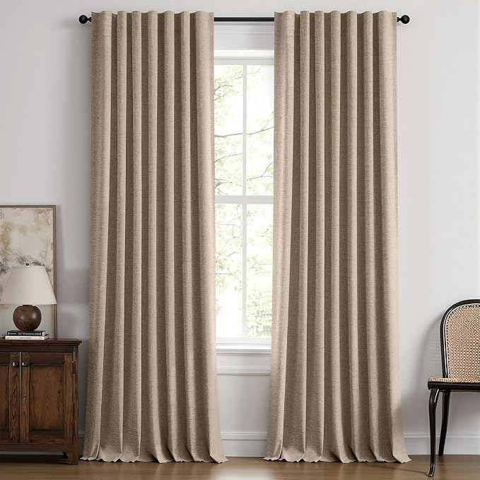 MIULEE 100% Blackout Linen Curtains for Bedroom, Brown Solid Luxury Decor Thermal Insulation Room Darkening Drapes for Living Room Back Tab Rod Pocket 42 x 108 Inches, 2 Panels