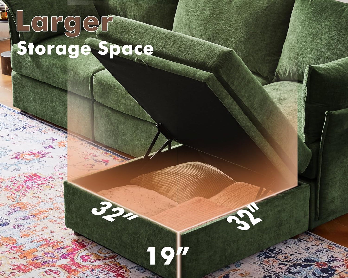 102.6" Luxury Modular Sleeper Sofa Bed 6 Seat Reversible Sectional Couch Deep Seat with Storage Chaises Removable Cover for Living Room, Apartment - Chenille Green