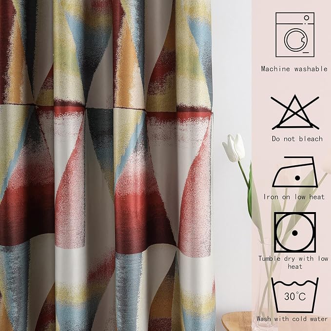 Leeva Geometric Blackout Curtains 96 Inch Long - Thermal Insulated Room Darkening Drapes for Living Room Bedroom, Modern Heavy Curtain Panels, Set of 2, Red