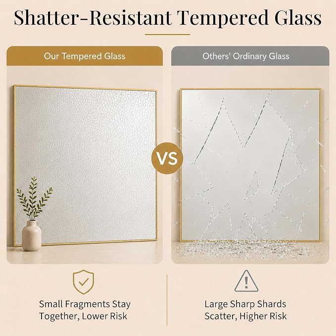 30"x36" Brushed Gold Framed Rectangle Bathroom Vanity Wall Mirror | Over-Sink Vanity Mirror, Slim Metal Frame, Entryway or Dresser Use, Vertical/Horizontal Mount, Tempered Glass