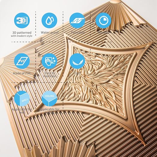 Art3d Drop Ceiling Tiles 24x24 in Bronze (12-Pack, 48 Sq.ft), 3D Wainscoting Panels Glue Up 2x2