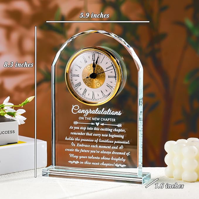 Movdyka Congratulations on Your Promotion Congrats on New Job Gifts for Women Men Coworker Crystal Clock Plaque Good Luck in New Chapter Farewell Appreciation Gift for Male Leader Employee Manager