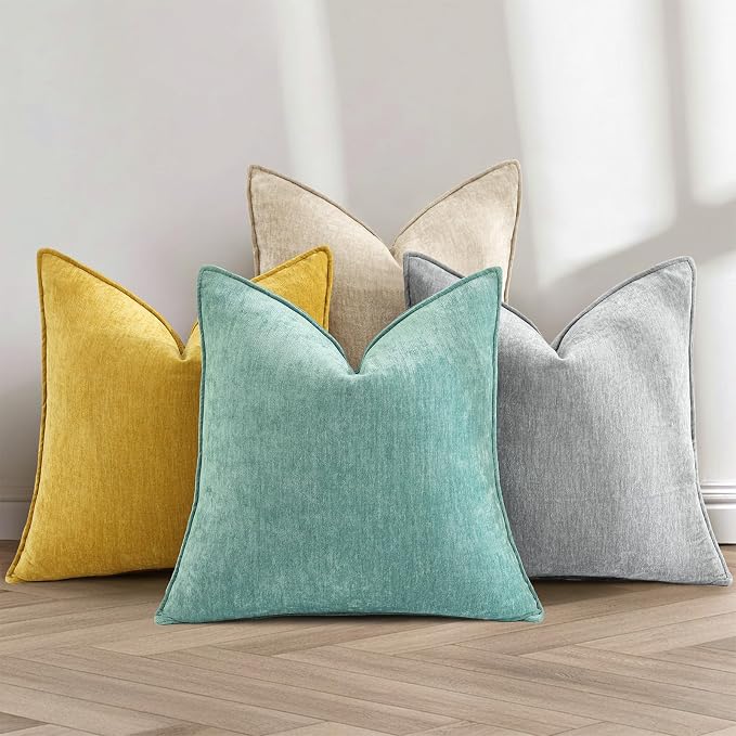 decorUhome Fall Couch Euro Sham Throw Pillow Covers 26x26 Set of 2, Decorative Soft Velvet Modern Cozy Chenille Pillow Cases with Elegant Design for Sofa Bed Living Room Home Decor, Mineral Yellow