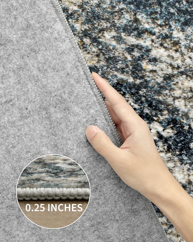 Art&Tuft Washable Rugs 8x10, Anti-Slip Backing Abstract 8x10 Area Rugs, Stain Resistant Rugs for Living Room, Foldable Machine Washable Area Rugs (8'x10', Navy)