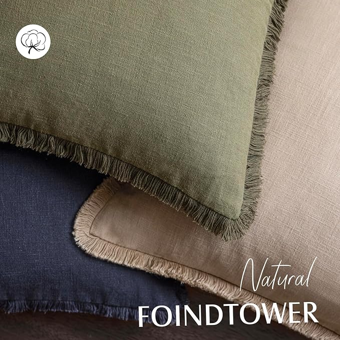 Foindtower Set of 2 Decorative Linen Fringe Throw Pillow Covers Boho Farmhouse Cushion Cover with Tassels Accent Pillowcase for Couch Chair Sofa Bed Living Room Home Bedroom Decor,12×24 Inch,Tan Beige