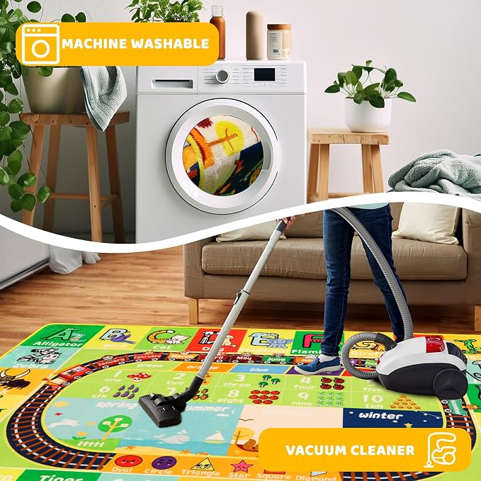 ABC Kids Rug for Playroom 59"×78.7" Play Mat Alphabet Rug Animal Number Shape Classroom Kids Playroom Early Learning Carpet for Educational Learning & Game Area Preschool