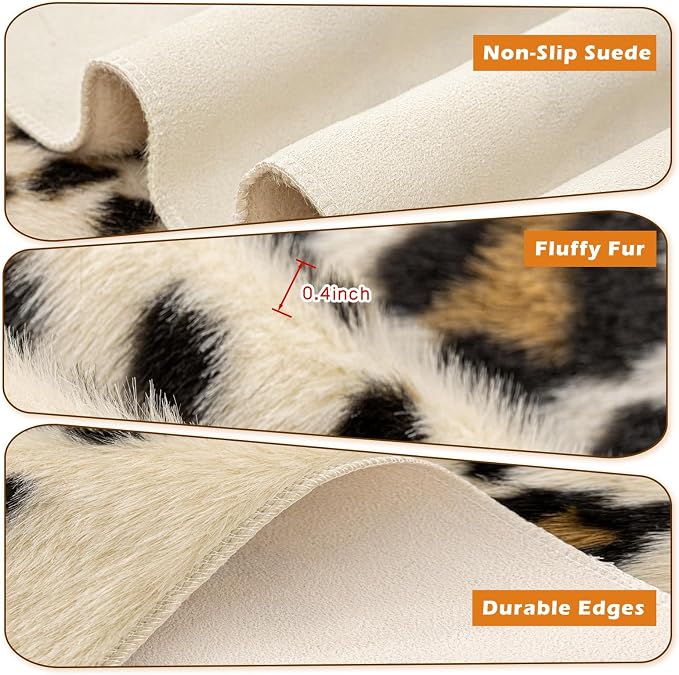 Cheetah Rug, Leopard Print Rug 5.2x6.6 Faux Animal Print Carpet Cheetah Area Rug for Bedroom Living Room Cowhide Fur Hide Multicolor