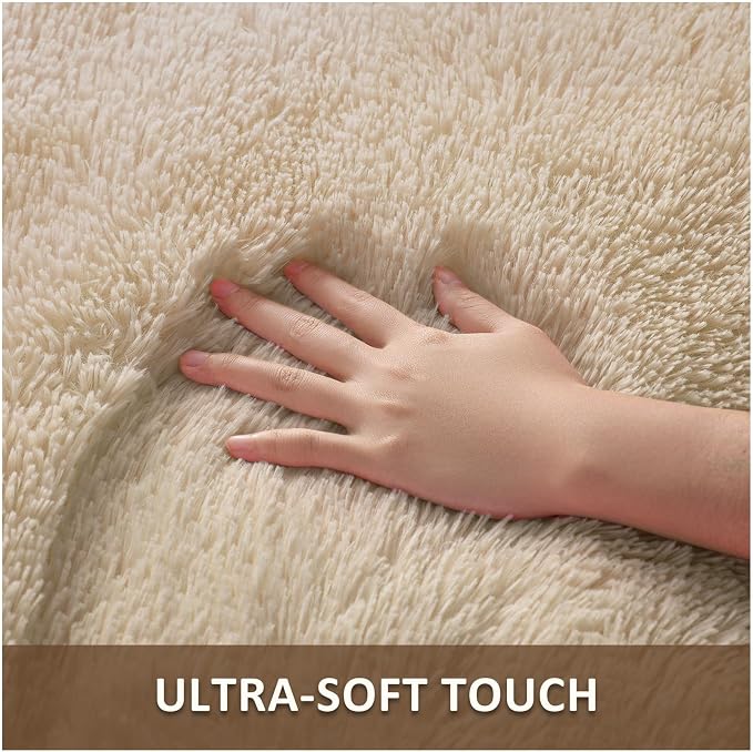 Ophanie Round Rug 4Ft Beige Circle Area Rug, Fluffy Fuzzy Small Bedroom Carpet, Plush Soft Shaggy Floor Living Room Circular Christmas Decor for Kids Boys Girls Home Aesthetic, Nursery, Classroom