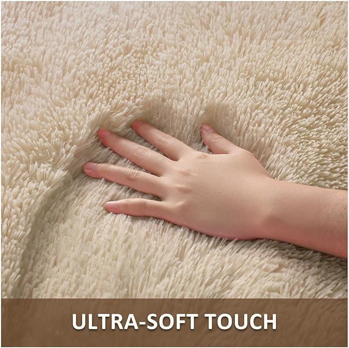 Ophanie Beige Rugs for Living Room Bedroom, 5x8 Fluffy Fuzzy Furry Carpet, Plush Soft Shaggy Bedside Indoor Floor Area Rug for Kids Nursery Home Decor with Over 999 pcs Non-Slip Backing Pattern