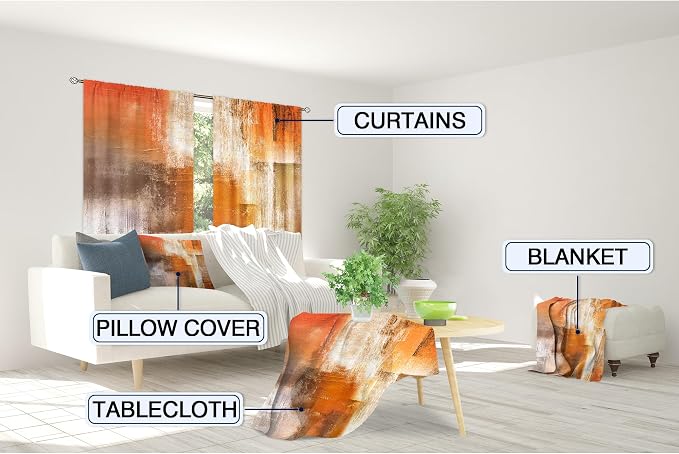 MESHELLY Abstract Burnt Orange Curtains 52W x 63H Inch Rod Pocket Rustic Rust Brown Art Painting Modern Contemporary Watercolor Cool Grey Oil Print Living Room Bedroom Window Drapes Fabric 2 Panel
